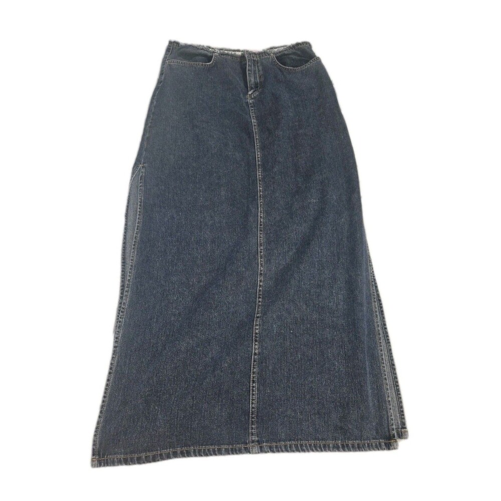 Bubblegum Y2K Denim Maxi Skirt 7/8 30" Waist Low Grunge Frayed Waist Slits Vtg